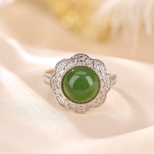 925 Silver Hetian Cyan Jade Luck Ring 925 Silver Hetian Cyan Jade Luck Ring