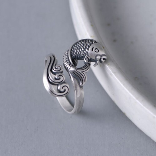 925 Silver Koi Fish Water Ripple Luck Ring