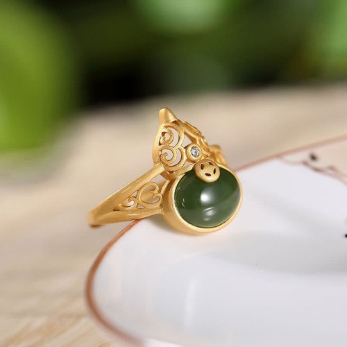 Gourd Cyan Jade Copper Coin Luck Ring Gourd Cyan Jade Copper Coin Luck Ring