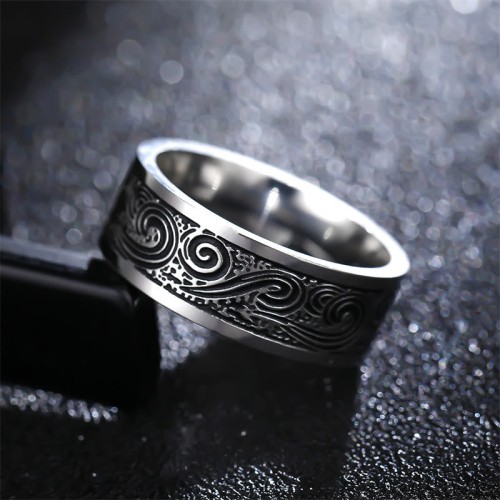Vintage Wave Auspicious Clouds Titanium Steel Balance Ring
