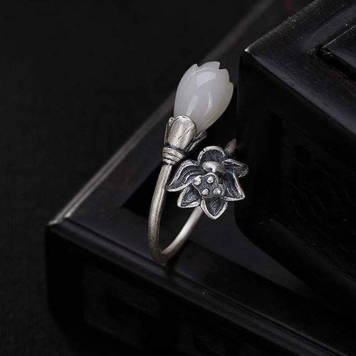 Jade Lotus Copper Healing Adjustable Ring