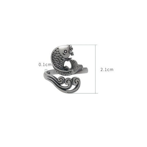 925 Silver Koi Fish Water Ripple Luck Ring