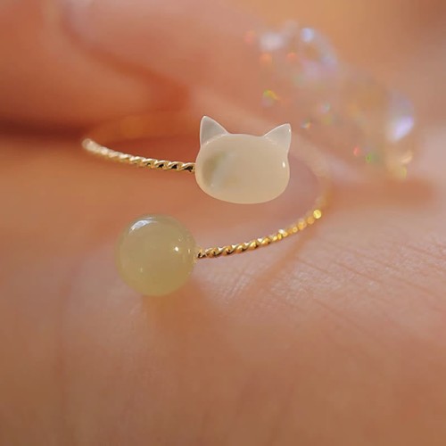 Tridacna Stone Cat Head Blessing Ring Tridacna Stone Cat Head Blessing Ring