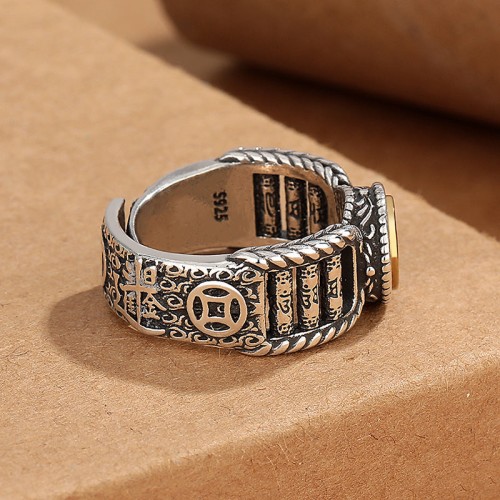 Tibetan Om Mani Padme Hum Copper Coin Rotatable Ring