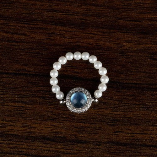 925 Silver Pearl Blue Chalcedony Healing Ring 925 Silver Pearl Blue Chalcedony Healing Ring