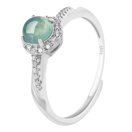 925 Sterling Silver Round Jade Luck Adjustable Ring 925 Sterling Silver Round Jade Luck Adjustable Ring