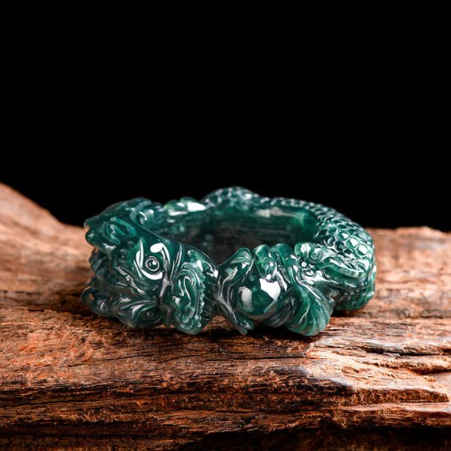 Natural Cyan Jade Dragon Success Ring Natural Cyan Jade Dragon Success Ring