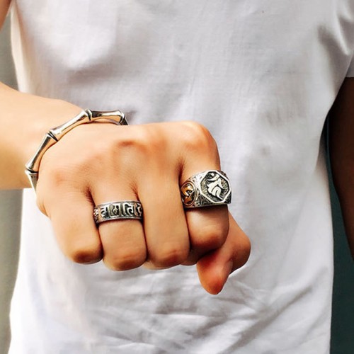 925 Silver Sanskrit Protection Adjustable Ring