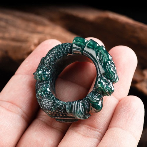 Natural Cyan Jade Dragon Success Ring Natural Cyan Jade Dragon Success Ring