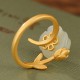 925 Silver Plated Gold Rose Hetian Jade Happiness Ring