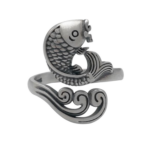 925 Silver Koi Fish Water Ripple Luck Ring