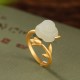 925 Silver Plated Gold Rose Hetian Jade Happiness Ring