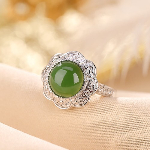 925 Silver Hetian Cyan Jade Luck Ring 925 Silver Hetian Cyan Jade Luck Ring