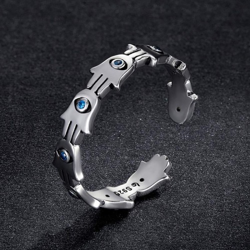 925 Silver Hamsa Symbol Zircon Adjustable Ring 925 Silver Hamsa Symbol Zircon Adjustable Ring