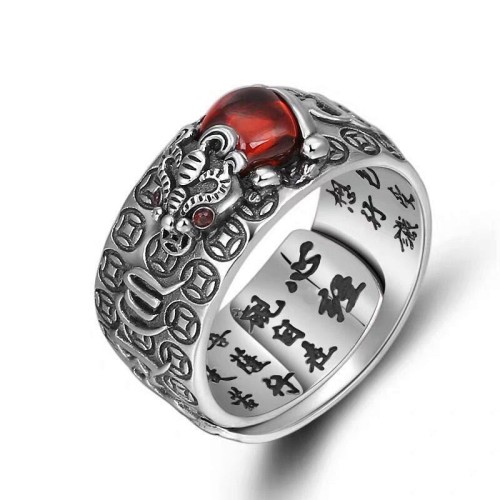Gemstone PiXiu Frog Vajra Heart Sutra Adjustable Ring Gemstone PiXiu Frog Vajra Heart Sutra Adjustable Ring