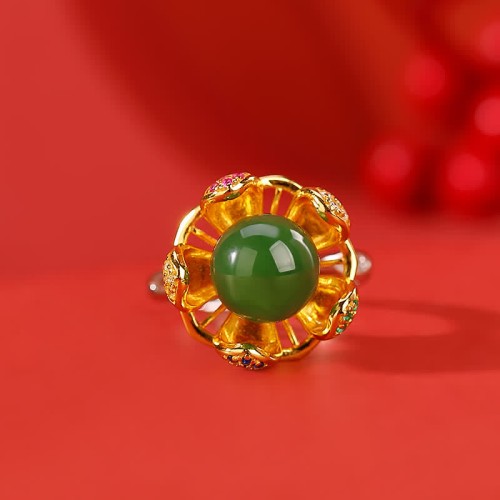 925 Silver White Jade Cyan Jade Success Ring 925 Silver White Jade Cyan Jade Success Ring