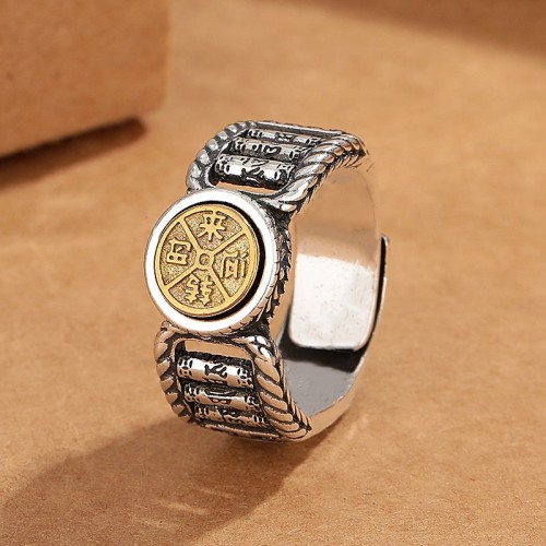 Tibetan Om Mani Padme Hum Copper Coin Rotatable Ring