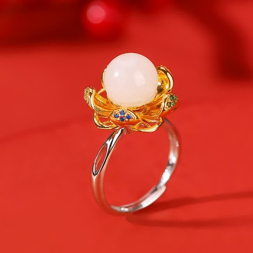 925 Silver White Jade Cyan Jade Success Ring 925 Silver White Jade Cyan Jade Success Ring