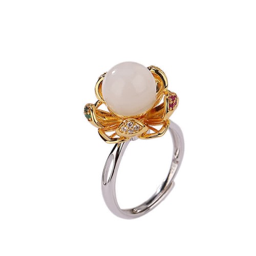 925 Silver White Jade Cyan Jade Success Ring 925 Silver White Jade Cyan Jade Success Ring