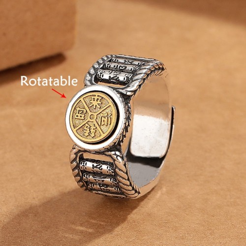 Tibetan Om Mani Padme Hum Copper Coin Rotatable Ring