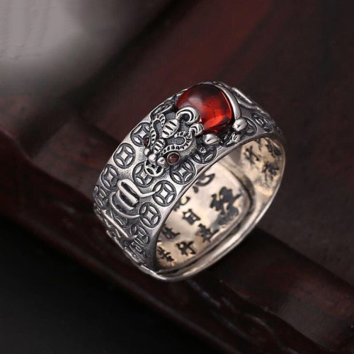 Gemstone PiXiu Frog Vajra Heart Sutra Adjustable Ring Gemstone PiXiu Frog Vajra Heart Sutra Adjustable Ring