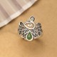 925 Silver Peacock Hetian Cyan Jade Fortune Adjustable Ring