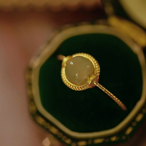14K Gold Plated Round Jade Luck Ring 14K Gold Plated Round Jade Luck Ring