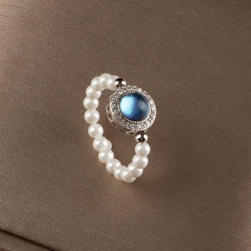 925 Silver Pearl Blue Chalcedony Healing Ring 925 Silver Pearl Blue Chalcedony Healing Ring