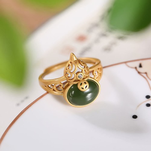 Gourd Cyan Jade Copper Coin Luck Ring Gourd Cyan Jade Copper Coin Luck Ring