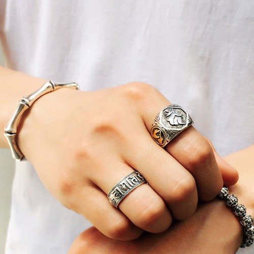 925 Silver Sanskrit Protection Adjustable Ring