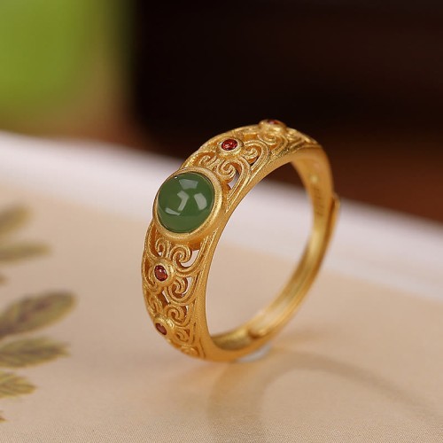 925 Silver Hetian Cyan Jade Harmony Ring 925 Silver Hetian Cyan Jade Harmony Ring