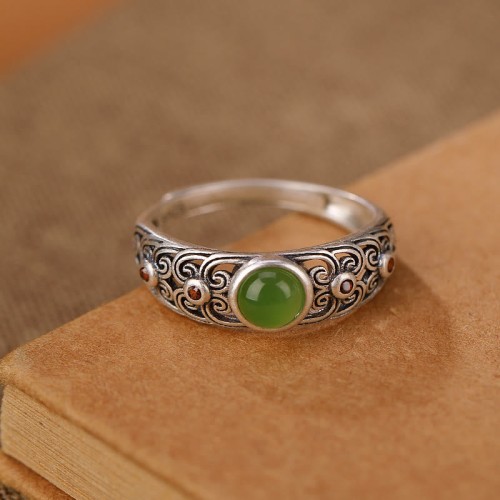 925 Silver Hetian Cyan Jade Harmony Ring 925 Silver Hetian Cyan Jade Harmony Ring