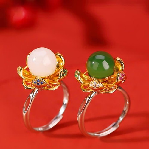 925 Silver White Jade Cyan Jade Success Ring 925 Silver White Jade Cyan Jade Success Ring