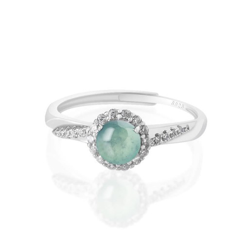 925 Sterling Silver Round Jade Luck Adjustable Ring 925 Sterling Silver Round Jade Luck Adjustable Ring