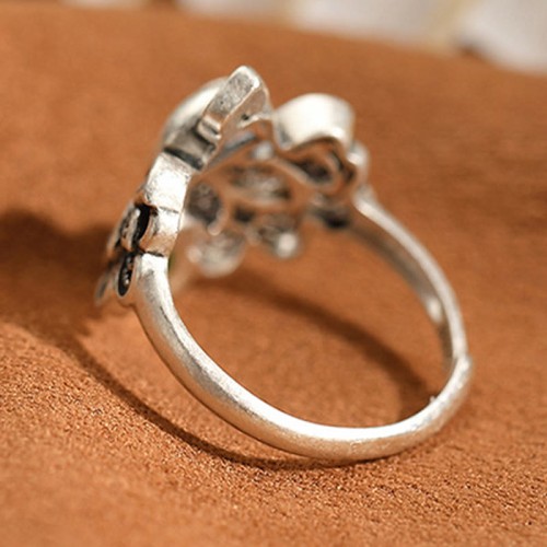925 Silver Peacock Hetian Cyan Jade Fortune Adjustable Ring