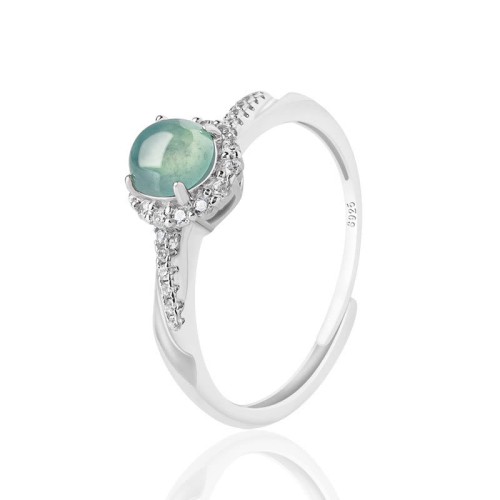 925 Sterling Silver Round Jade Luck Adjustable Ring 925 Sterling Silver Round Jade Luck Adjustable Ring