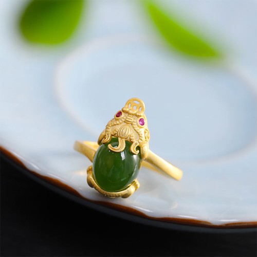 18K Gold-Plated Pixiu Jade Wealth Ring 18K Gold-Plated Pixiu Jade Wealth Ring