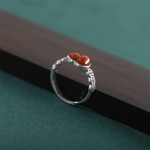 925 Silver Red Agate Gourd Coin Self-acceptance Ring