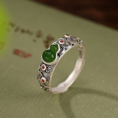 925 Silver Red Agate Cyan Jade Gourd Ring 925 Silver Red Agate Cyan Jade Gourd Ring
