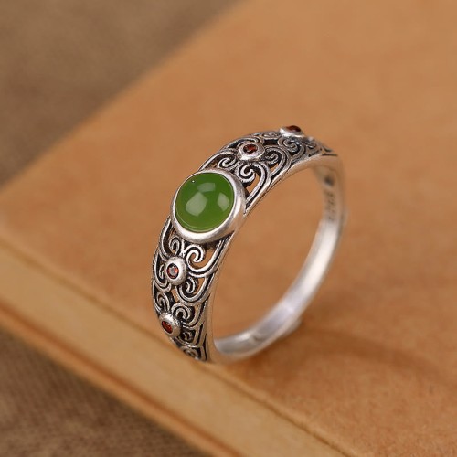 925 Silver Hetian Cyan Jade Harmony Ring 925 Silver Hetian Cyan Jade Harmony Ring