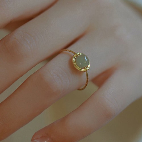 14K Gold Plated Round Jade Luck Ring 14K Gold Plated Round Jade Luck Ring