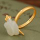 925 Silver Plated Gold Rose Hetian Jade Happiness Ring