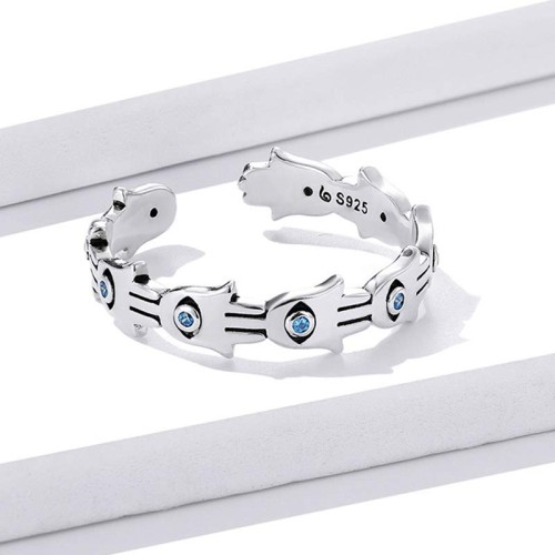 925 Silver Hamsa Symbol Zircon Adjustable Ring 925 Silver Hamsa Symbol Zircon Adjustable Ring