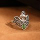 925 Silver Peacock Hetian Cyan Jade Fortune Adjustable Ring