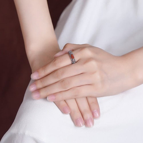 925 Silver Red Agate Cyan Jade Gourd Ring 925 Silver Red Agate Cyan Jade Gourd Ring
