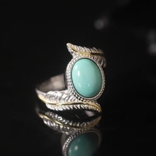 925 Silver Turquoise Feather Protection Ring