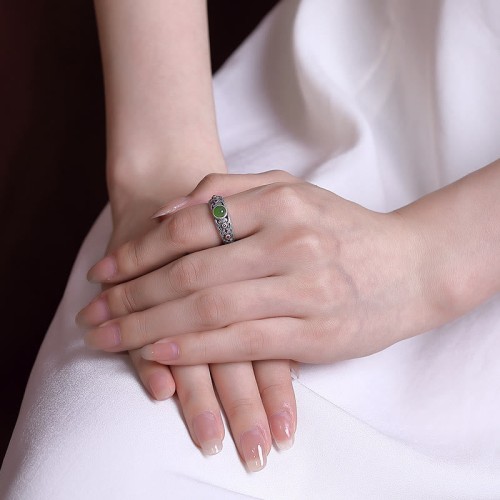 925 Silver Hetian Cyan Jade Harmony Ring 925 Silver Hetian Cyan Jade Harmony Ring