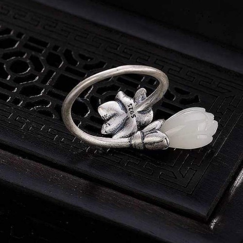 Jade Lotus Copper Healing Adjustable Ring