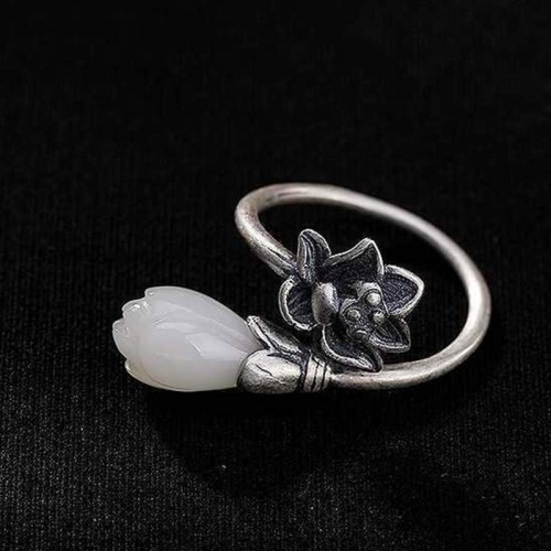 Jade Lotus Copper Healing Adjustable Ring