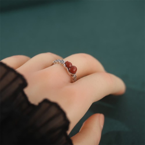 925 Silver Red Agate Gourd Coin Self-acceptance Ring